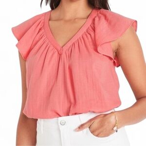 Old Navy Top Sz 2XL Flutter-Sleeve V-Neck Swing Blouse Crinkle Cotton Feminine